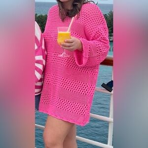 Long sleeve crochet beach coverup